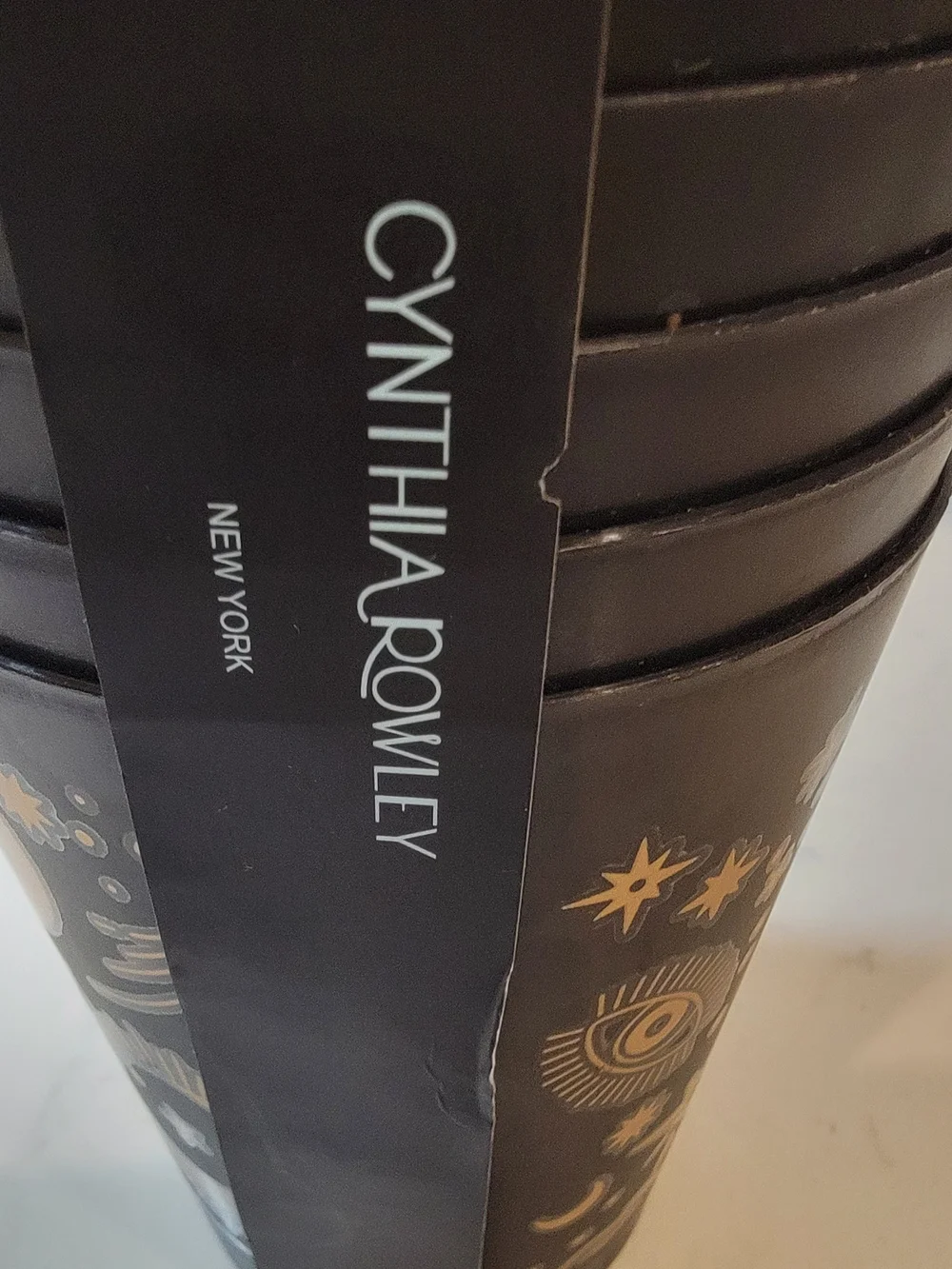 Cynthia Rowley Black Tumbler Set Of 12 with Gold Celestial Accents